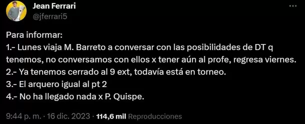 Jean Ferrari informó cuatro puntos que vienen trabajando. | Foto: Twitter.