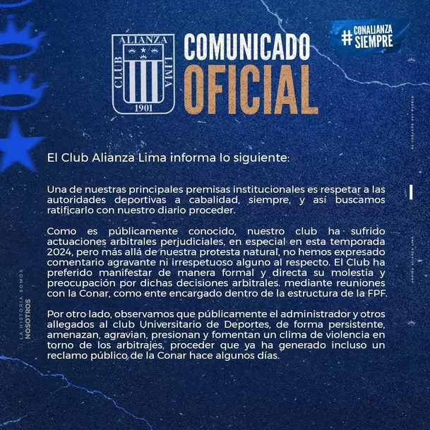 Comunicado de Alianza Lima. | Foto: Alianza Lima.