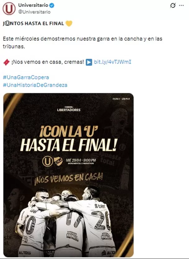 Mensaje de Universitario previo a partido ante Nacional / X Universitario