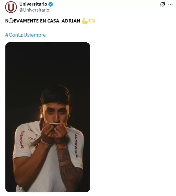 Universitario le dio la bienvenida a Adrián Quiroz / Fuente: X Universitario