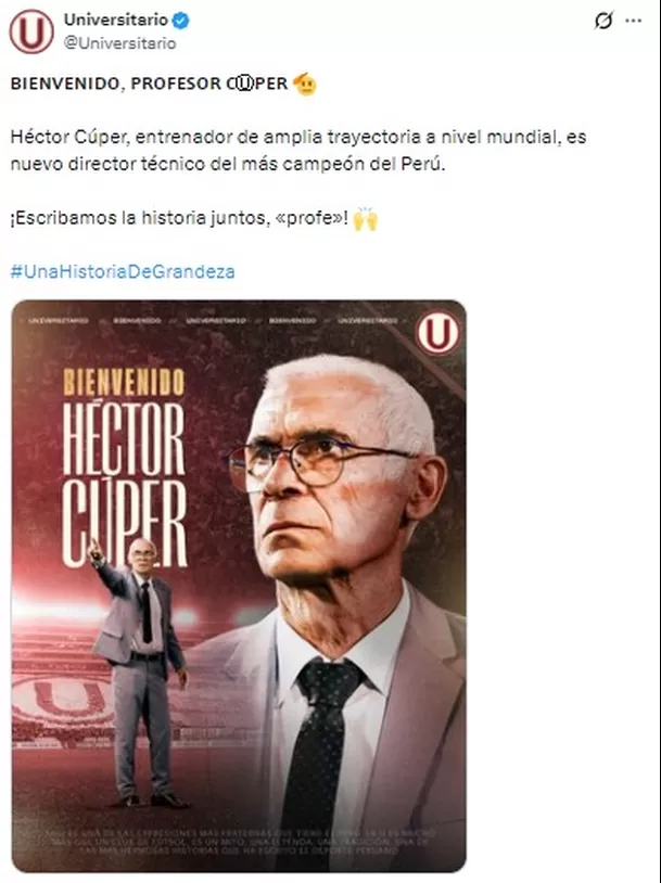 Universitario hizo oficial la incorporación de Héctor Cúper / X Universitario