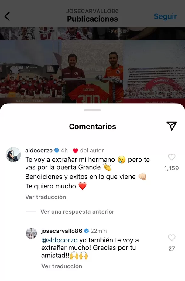 Aldo Corzo se despidió de José Carvallo. | Fuente: Instagram