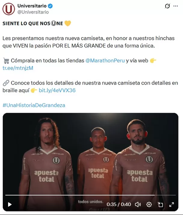 Nueva camiseta de Universitario / Fuente: X Universitario Nueva camiseta de Universitario / Fuente: X Universitario