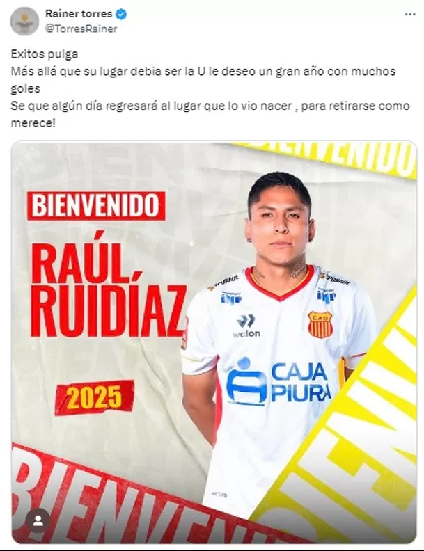 Mensaje de Rainer Torres tras llegada de Ruidíaz a Atlético Grau / X
