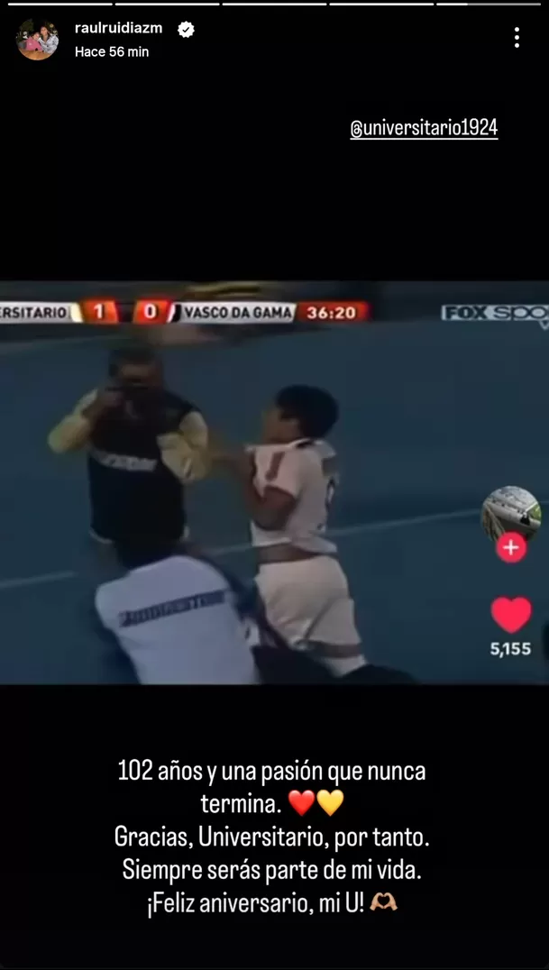 Mensaje de Raúl Ruidíaz a Universitario / Fuente: IG