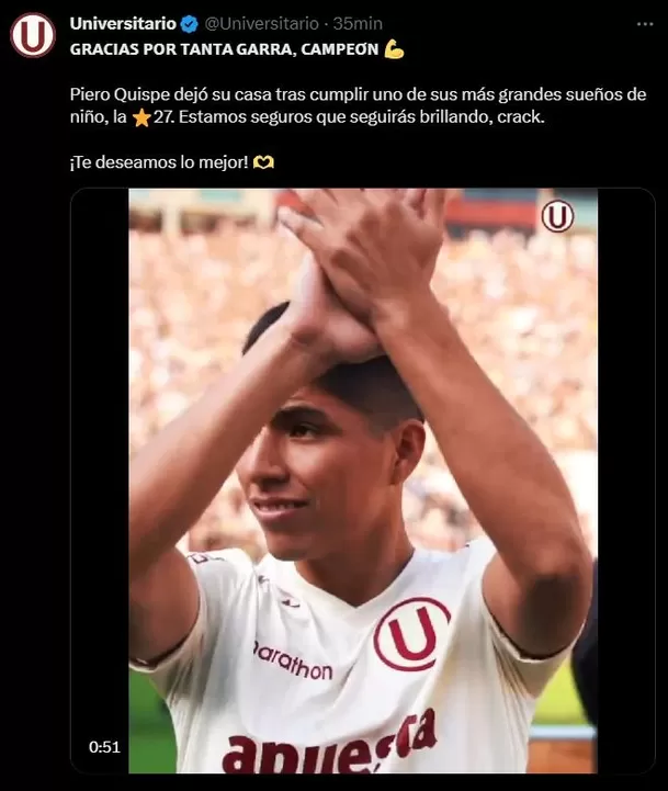 Piero Quispe, mediocampista de Pumas de la UNAM. | Foto: Twitter.