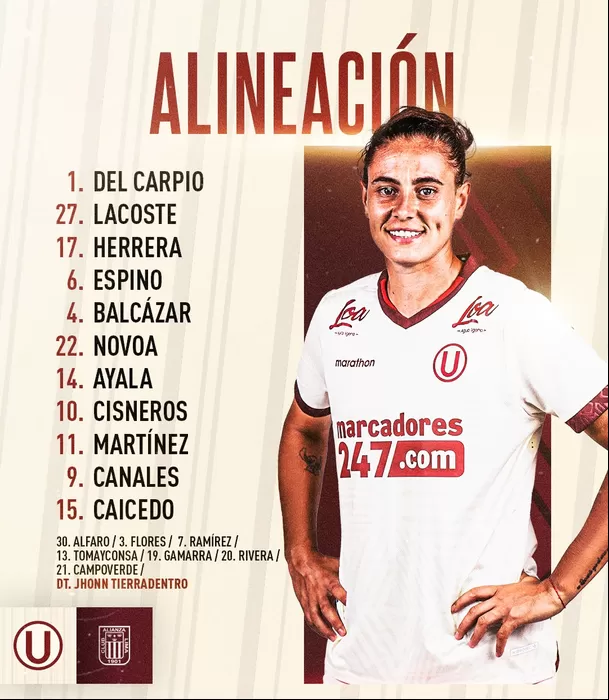 El once de Universitario. | Fuente: @FutFemeninoU