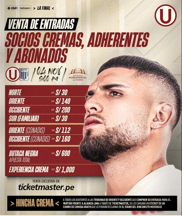 Precio de las entradas para el Universitario vs. Alianza Lima. | Foto: Universitario. Precio de las entradas para el Universitario vs. Alianza Lima. | Foto: Universitario.