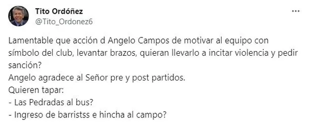 La reacción de Tito Ordóñez. | Fuente: @Tito_Ordonez6