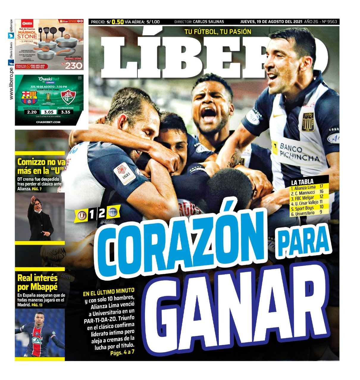 Alianza Lima venció 2-1 a Universitario en el clásico peruano.