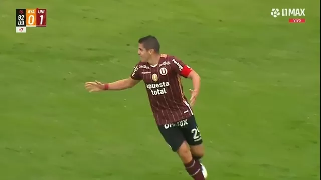 Aldo Corzo se elevó para poner el 0-1 de Universitario en Ayacucho, aunque el VAR alargó la decisión del gol. | Video L1 MAX