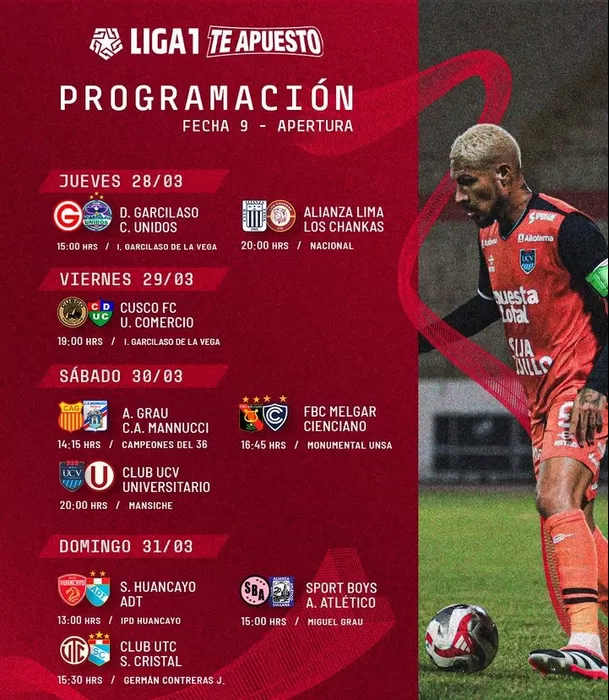 Programación de la Fecha 9 del Apertura. | Foto: Liga1.