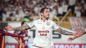 Gianluca Lapadula celebrando uno de sus goles en el Universitario vs Los Chankas por fecha 6 del Clausura / Fuente: X Liga 1