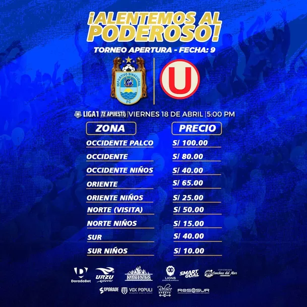 Precios para el Deportivo Binacional vs Universitario / Foto: Deportivo Binacional