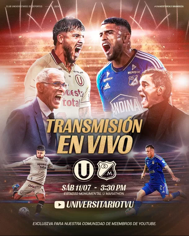Universitario enfrenta a Millonarios con la transmisión de YouTube. Universitario enfrenta a Millonarios con la transmisión de YouTube.