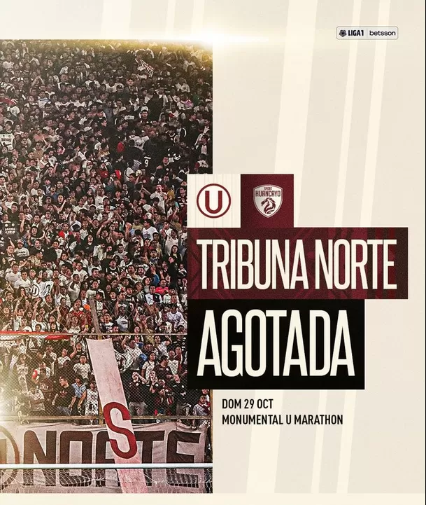 Universitario anunció que entradas para la tribuna norte se agotó para el 'U' vs. Sport Huancayo.  | Foto: Universitario.