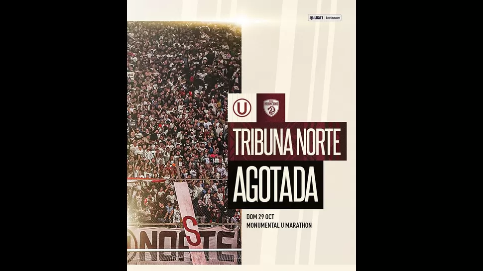 Universitario anunció que entradas para la tribuna norte se agotó para el &#39;U&#39; vs. Sport Huancayo.  | Foto: Universitario.