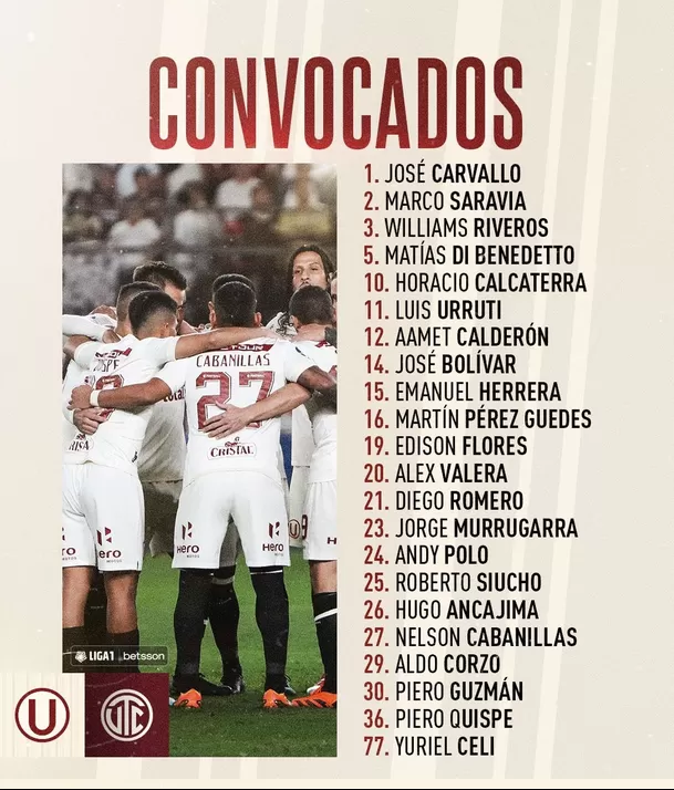 Los convocados de Universitario. | Fuente: @Universitario