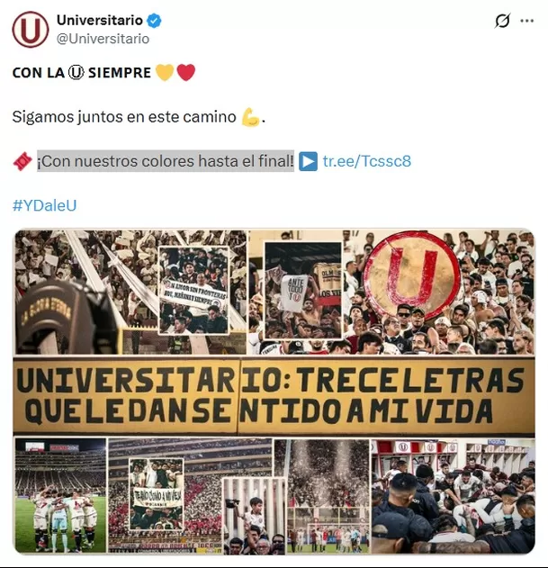 Publicación de Universitario luego de la derrota ante Coquimbo Unido / X Publicación de Universitario luego de la derrota ante Coquimbo Unido / X