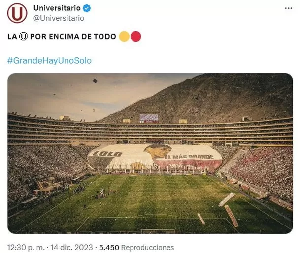 La publicación de Universitario. | Fuente: @Universitario