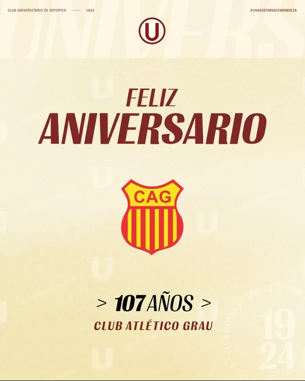 Universitario usó su cuenta de X para saludar a Atlético Grau por su aniversario.