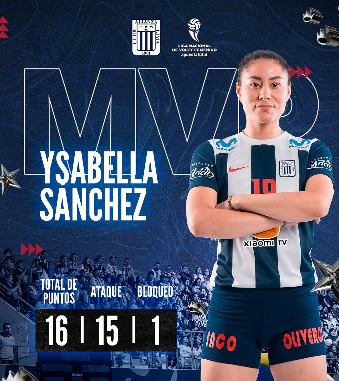 Ysabella Sánchez fue nombrada como la mejor voleibolista del partido. | Fuente: @AlianzaLimaVB