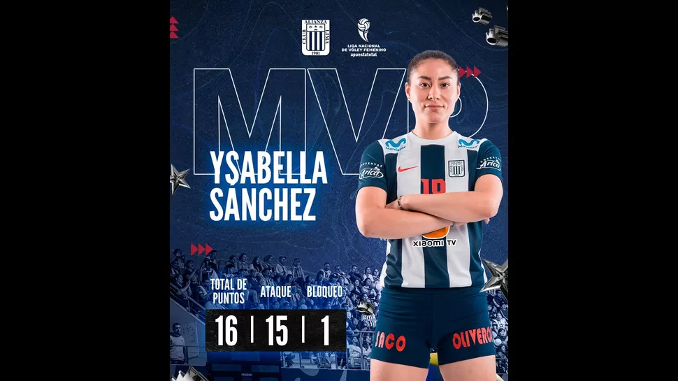 Ysabella Sánchez fue nombrada como la mejor voleibolista del partido. | Fuente: @AlianzaLimaVB