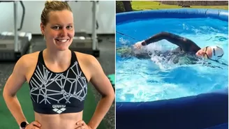 Coronavirus: Campeona olímpica en aguas abiertas entrena en piscina inflable