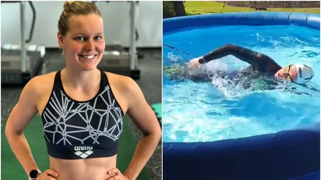 Coronavirus: Campeona olímpica en aguas abiertas entrena en piscina inflable
