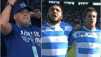 Diego Maradona se emocionó al cantar himno argentino con Los Pumas