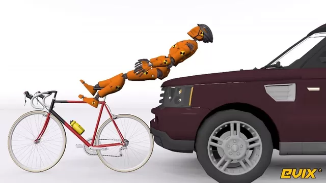 El algoritmo del sistema detecta que habrá un accidente y se hincha un airbag que protege el cuello del ciclista. | Video: Evix