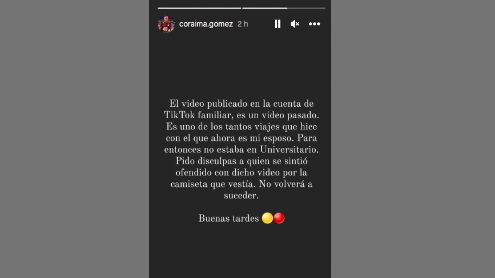 Publicación hecha por la jugadora crema en sus redes sociales sobre el video hecho viral / Instagram: coraima.gomez