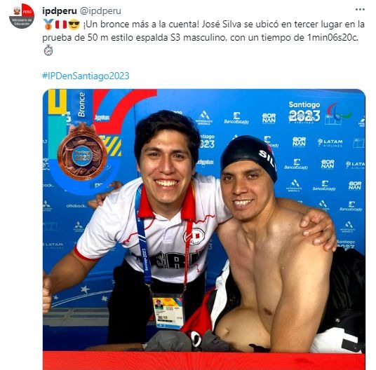 José Silva ganó bronce en 50 m estilo espalda S3. | Fuente: IPD