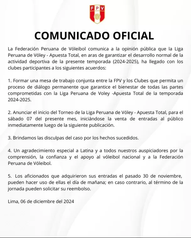 La FPV anunció el inicio de la temporada tras llegar a acuerdos con los clubes. | Foto: FPV