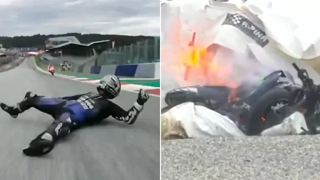 MotoGP: Viñales se quedó sin frenos y se lanzó de su moto a 210 km/h