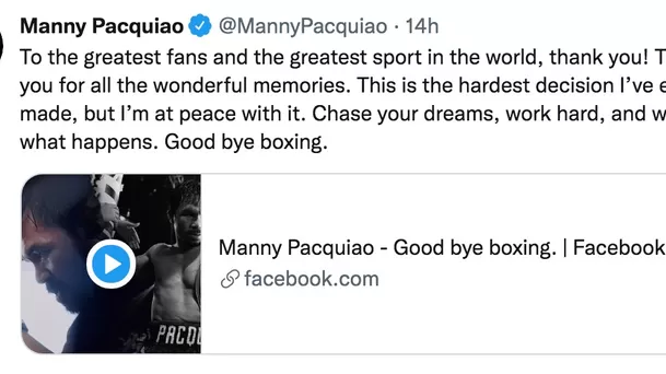 El mensaje de Manny Pacquiao en Twitter.