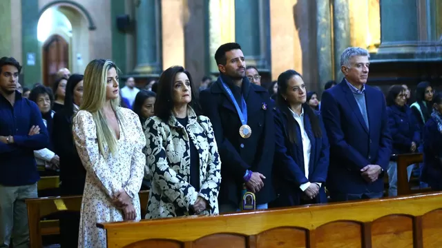 Stafano Peschiera asistió a una misa en en el Santuario de Las Nazarenas para ofrecer al Señor de los Milagros su medalla olímpica. | Video: América Deportes.