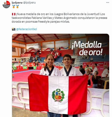 Fabiana Varillas y Mateo Argomedo ganaron una medalla de oro. | Fuente: IPD