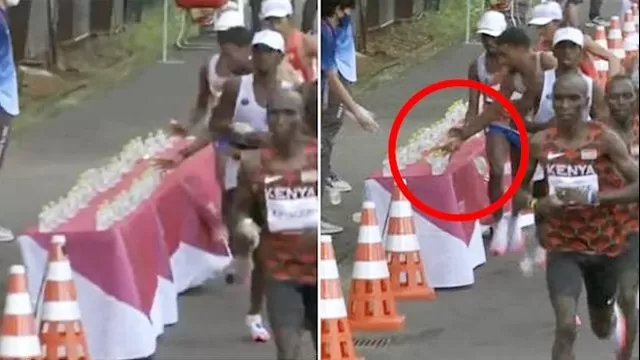 Tokio 2020: Atleta en el ojo de la tormenta por tumbar botellas de agua en la maraton masculina