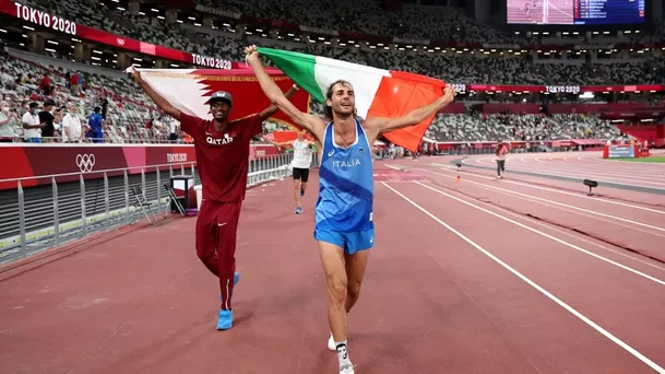 Tamberi y Barshim renunciaron al desempate y compartieron el oro en salto de altura | Foto: AFP.