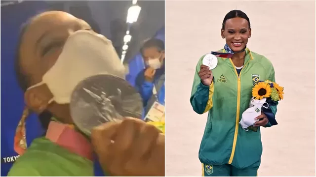 Tokio 2020: El baile de la brasileña Rebeca Andrade tras ganar la plata en gimnasia 