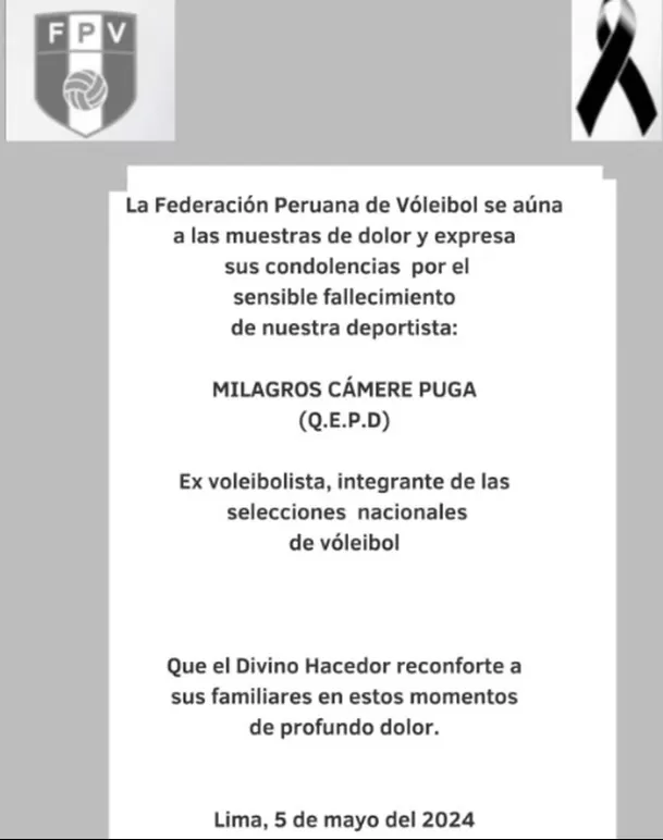 FPV lamentó el fallecimiento de Milagros Cámere Puga / Foto: FPV