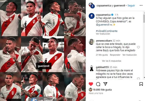 Conmebol halagó goles de Paolo Guerrero en Copa América / Foto: Captura