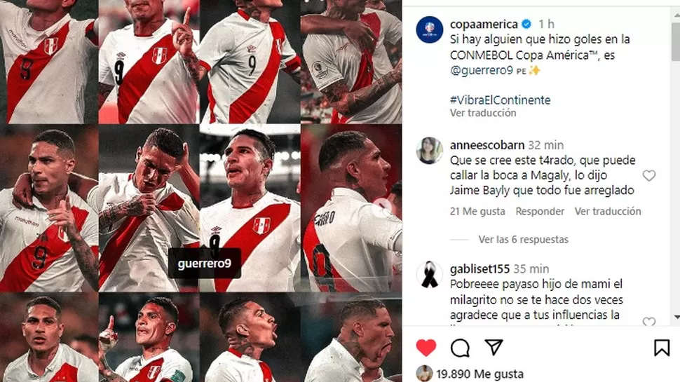 Conmebol halagó goles de Paolo Guerrero en Copa América / Foto: Captura