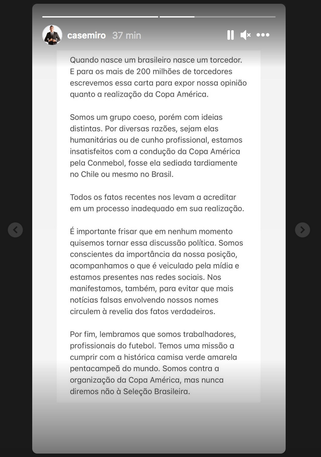 Este es el comunicado que difundieron los jugadores de la selección brasileña.
