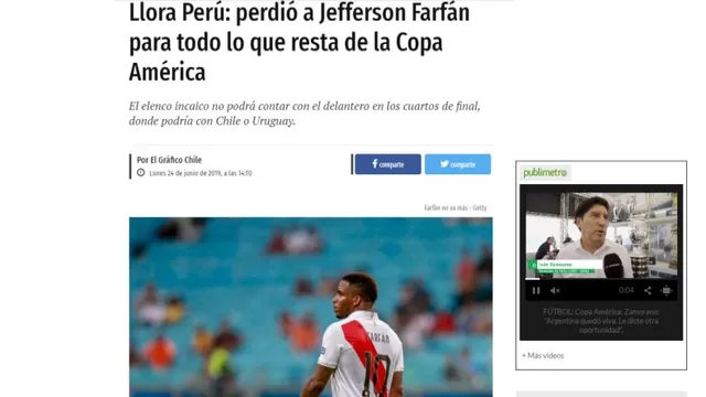 Así informan en Chile que Jefferson Farfán quedó fuera de la Copa América-foto-3
