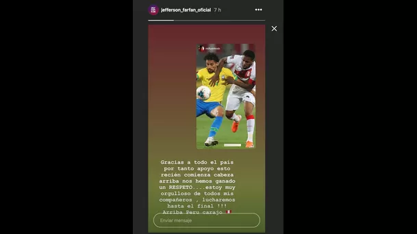 El comentario de Jefferson Farfán  en Instagram.