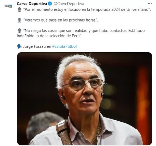 Jorge Fossati reveló impedimento para avanzar en conversaciones con la selección peruana. | Fuente: @CarveDeportiva