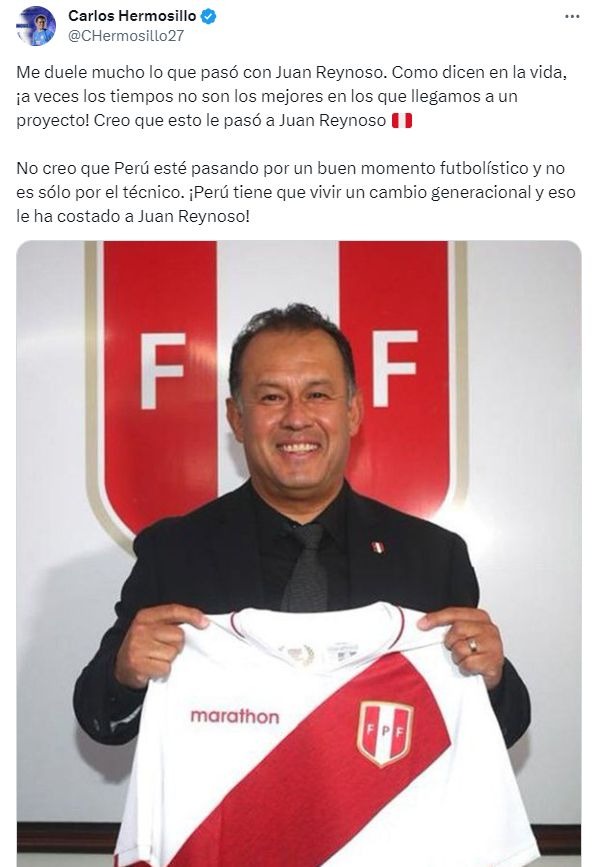 Esto dijo Carlos Hermosillo sobre la salida de Juan Reynoso de la selección peruana. | Fuente: @CHermosillo27