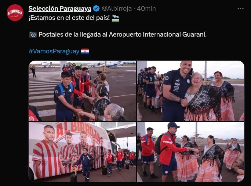 Paraguay fue recibido con bailes típicos de la región. | Foto: Twitter Albirroja